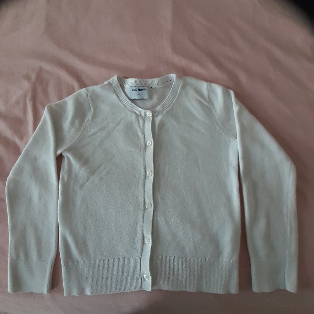 OLD NAVY WHITE CARDIGAN - GIRLS SIZE M (8)
